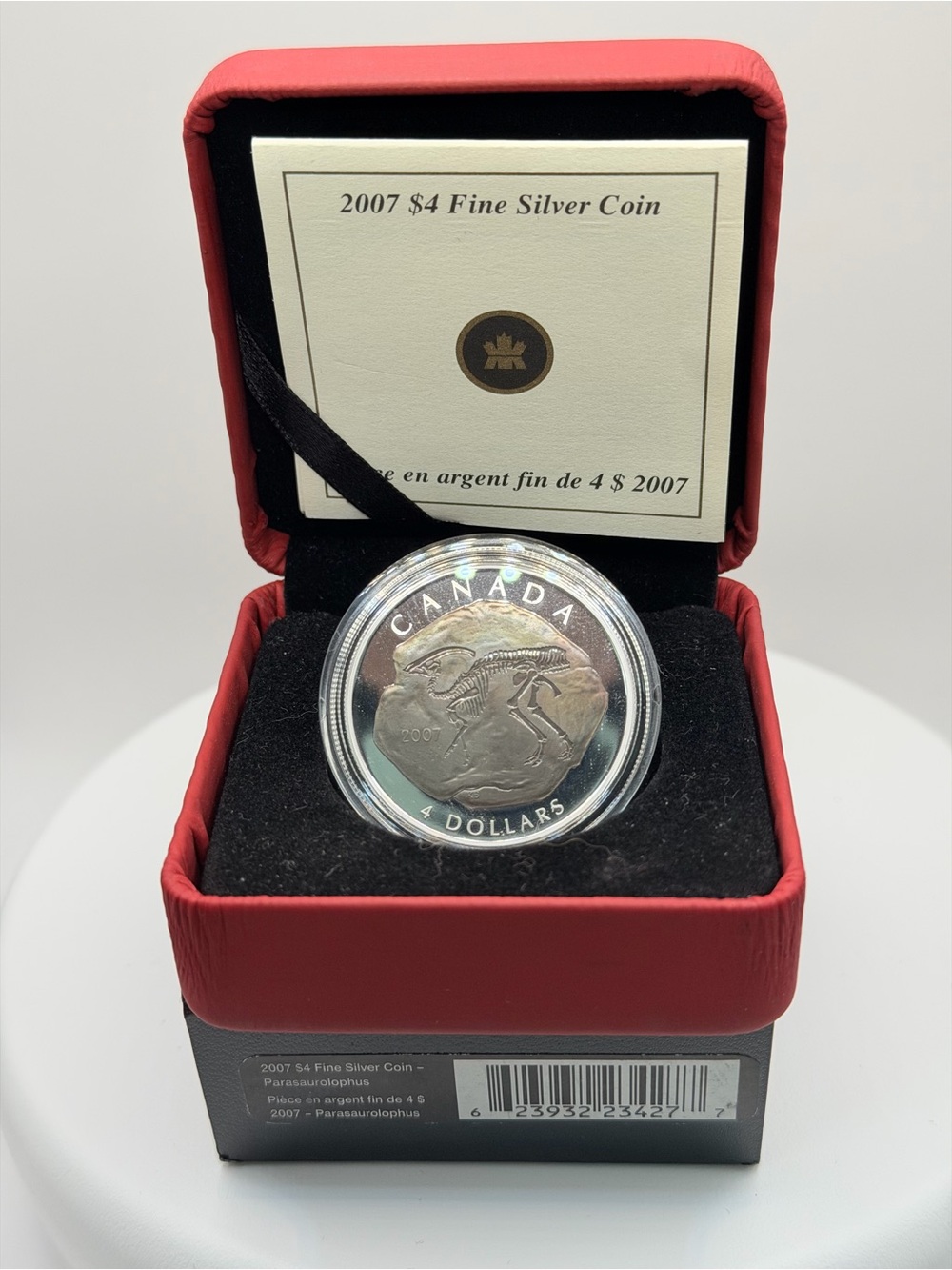 2007 Canada $4 Fine Silver Parasaurolophus Coin with COA and box